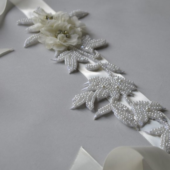 Floral Beaded Bridal Ribbon Belt